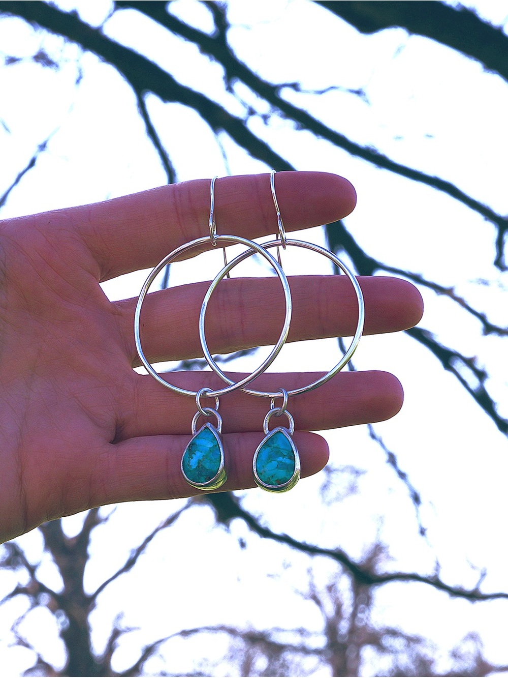 Handmade Sterling Silver Turquoise Teardrop Dangle Earrings